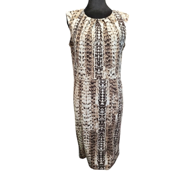 Dana Buchman Size 10Animal Print Brown and Cream Sleeveless Dress No Belt - Picture 1 of 11